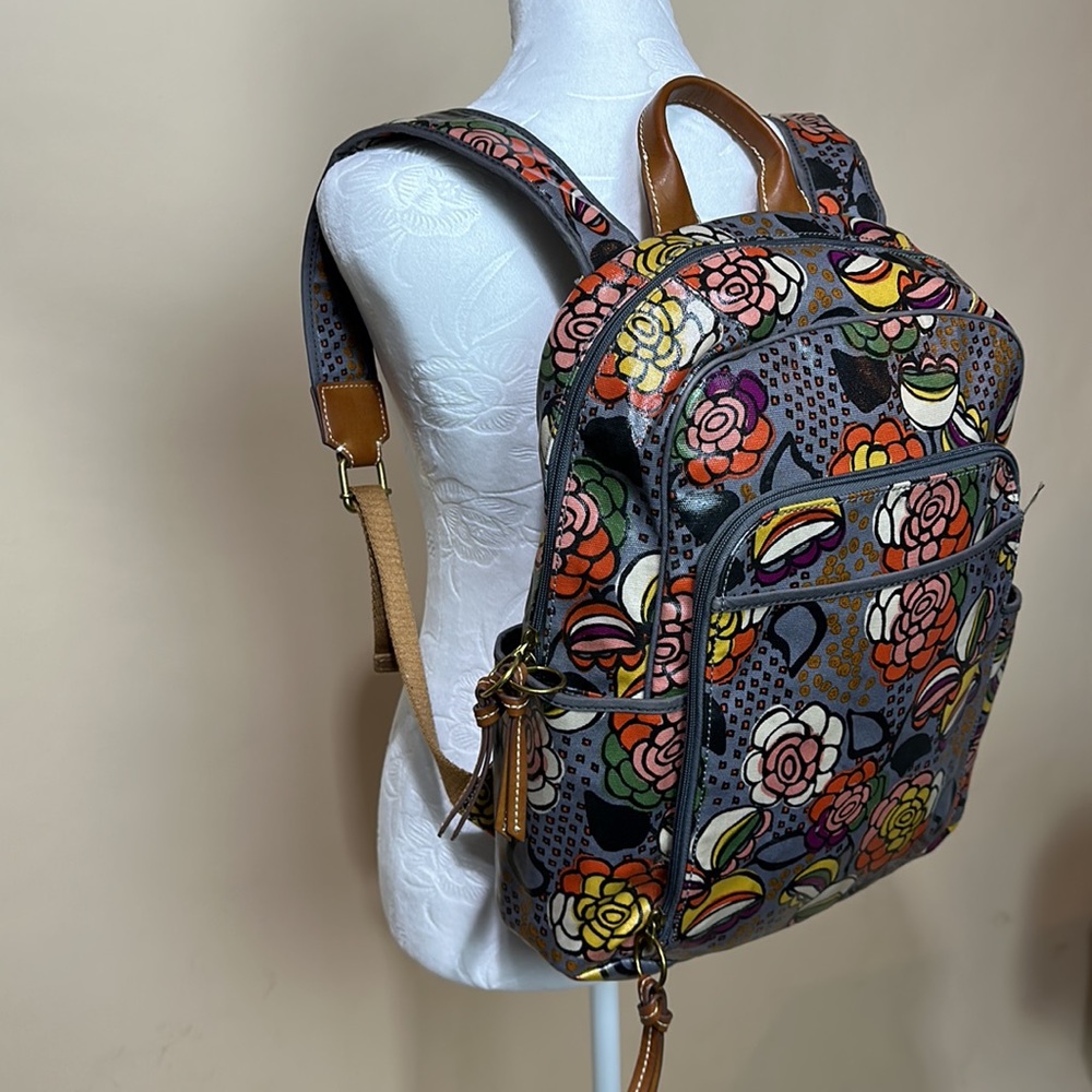 Fossil Multicolor Floral Canvas Backpack with Brown Trim - Picture 4 of 12